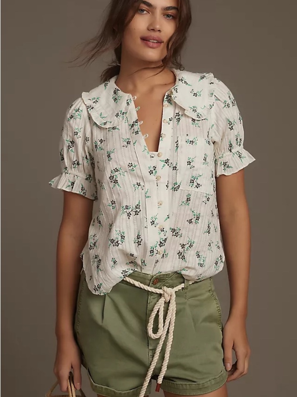 Anthropologie Pilcro The Keira Collared Button Front Top 1X Floral Cottagecore